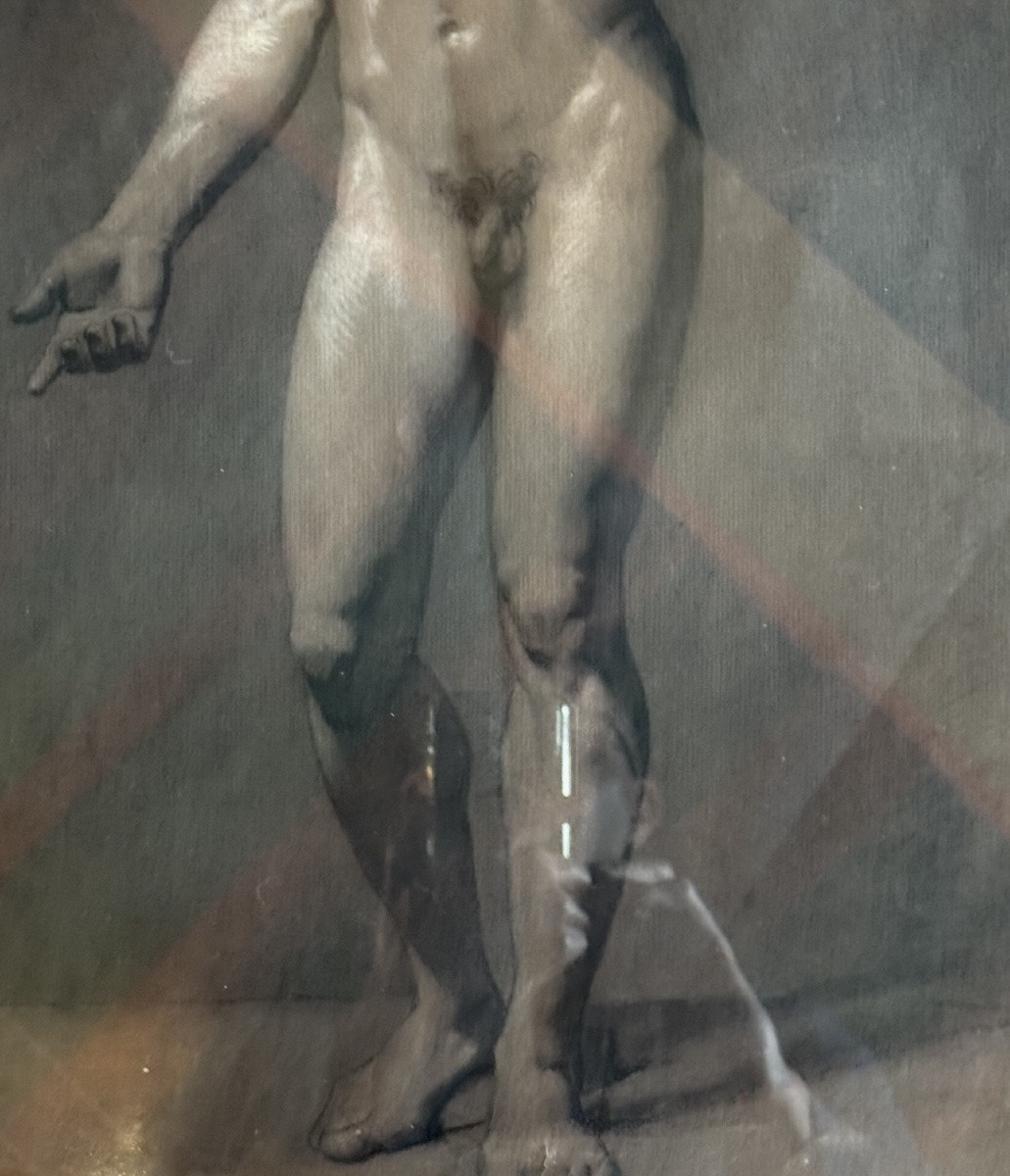 Académie d'homme d'après l'antique - Fusain, fin XIXe siècle-photo-5