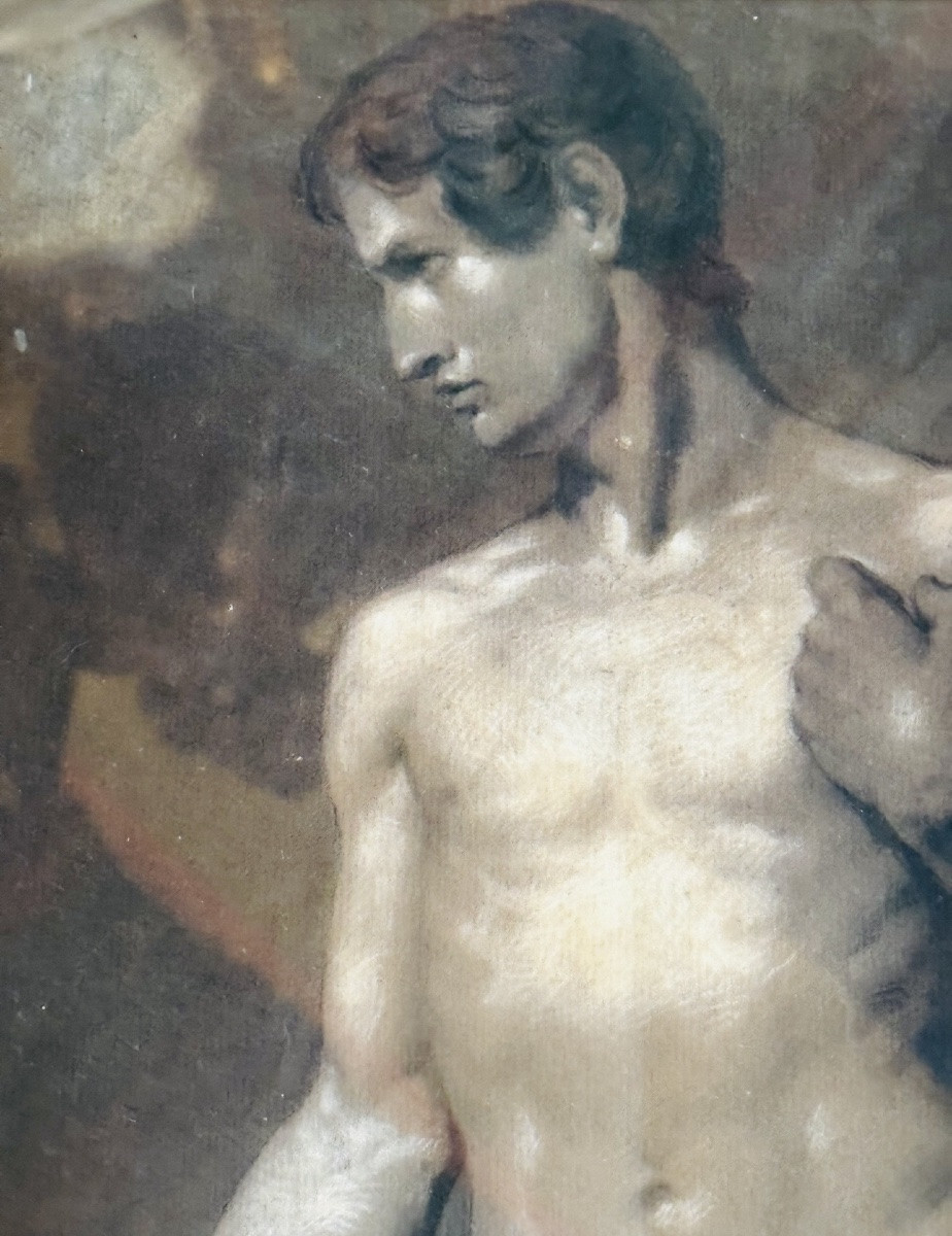Académie d'homme d'après l'antique - Fusain, fin XIXe siècle-photo-6