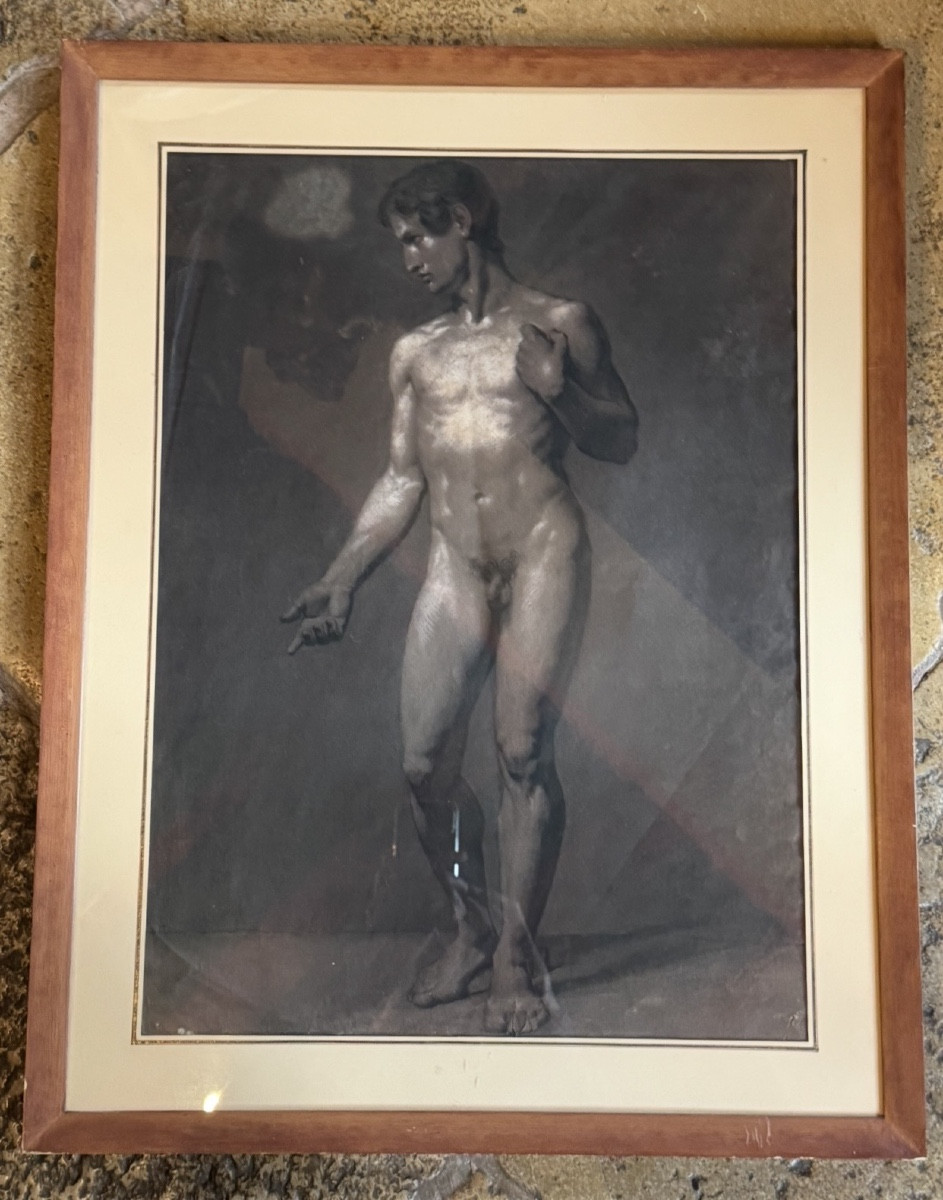 Académie d'homme d'après l'antique - Fusain, fin XIXe siècle