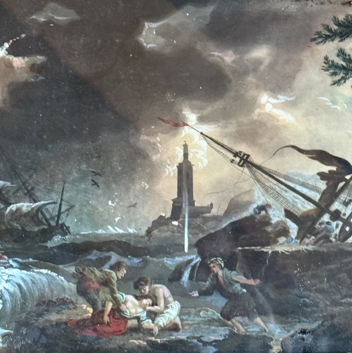 Scène de naufrage, gouache sur papier, fin XVIlle siècle, dans le goût de Horace Vernet-photo-2