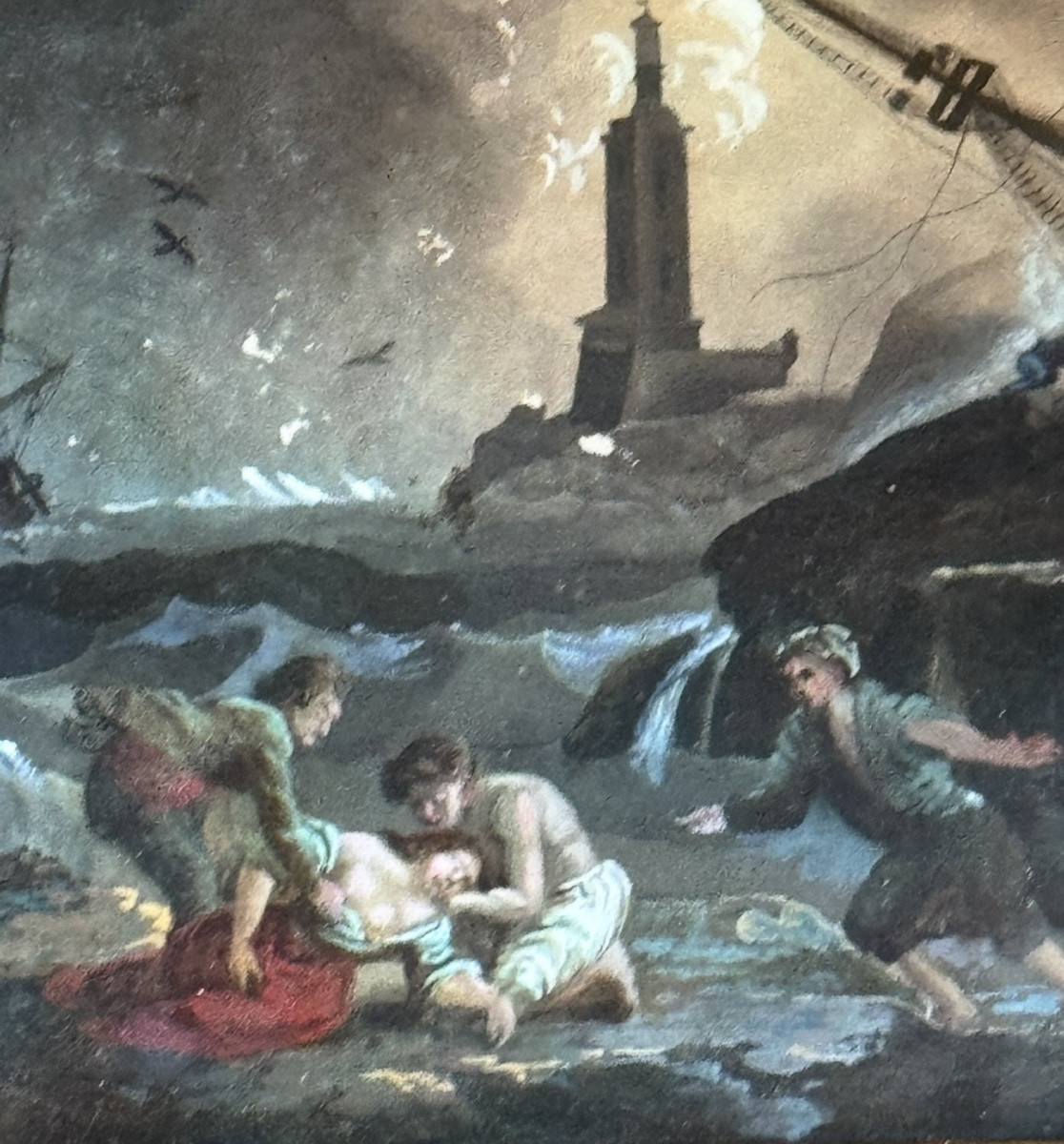 Scène de naufrage, gouache sur papier, fin XVIlle siècle, dans le goût de Horace Vernet-photo-4