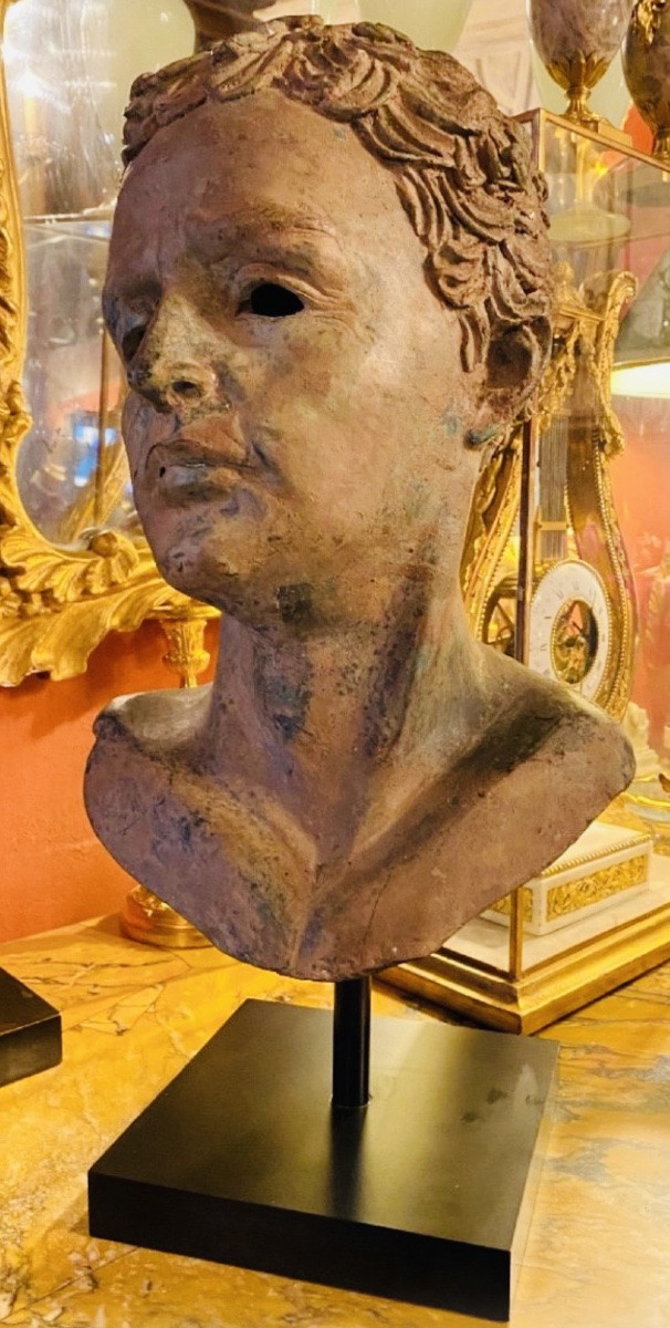 Grande tête d’homme en bronze d’après l’Antique, à patine de fouille-photo-2