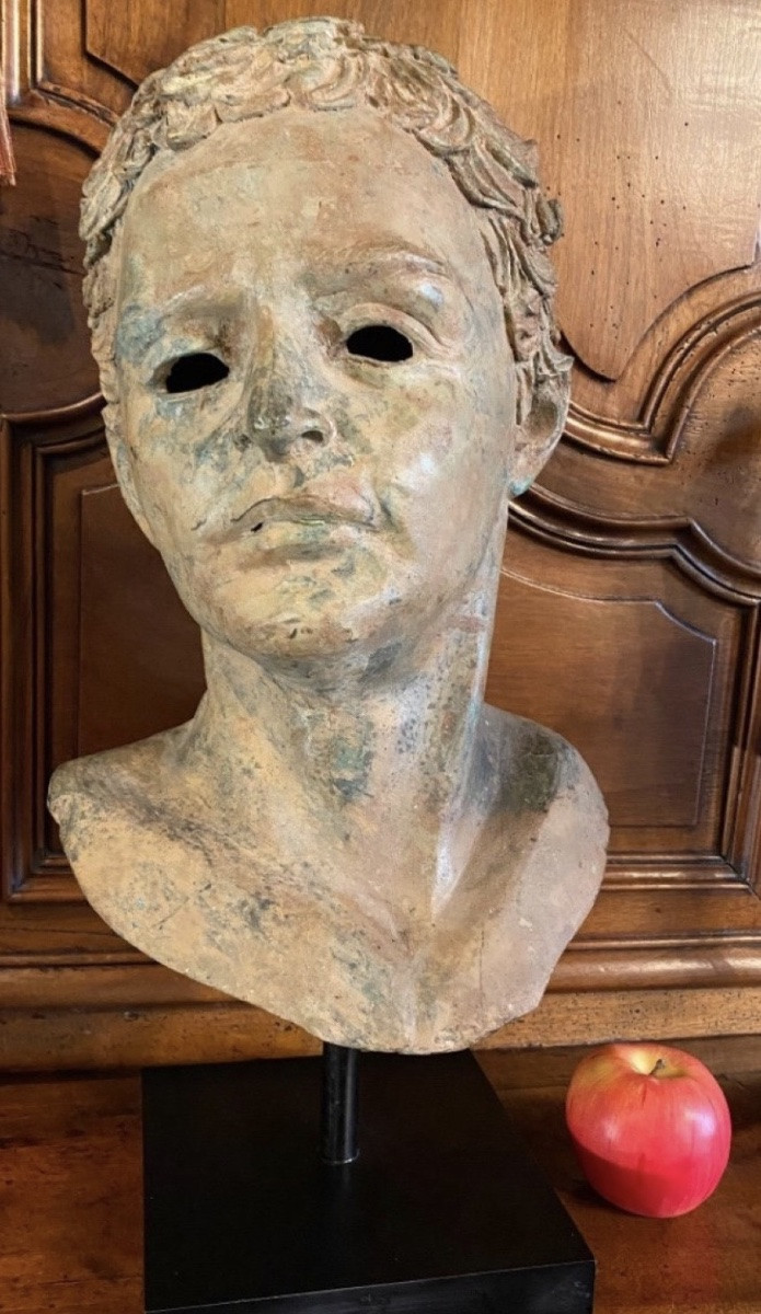 Grande tête d’homme en bronze d’après l’Antique, à patine de fouille-photo-3