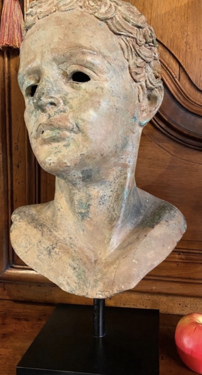 Grande tête d’homme en bronze d’après l’Antique, à patine de fouille-photo-4