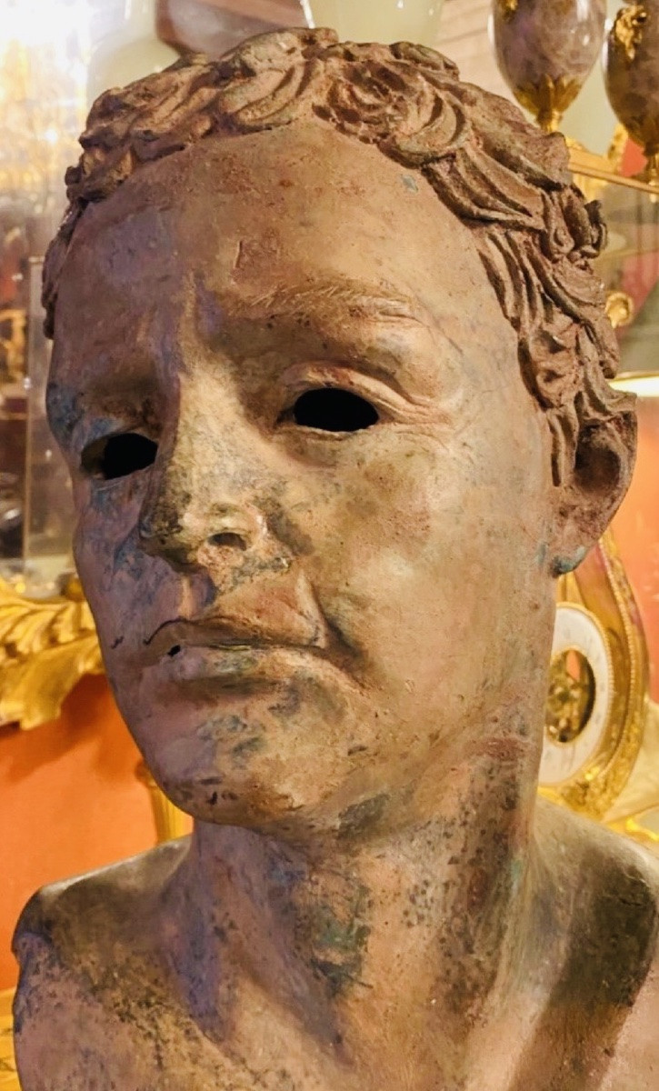 Grande tête d’homme en bronze d’après l’Antique, à patine de fouille-photo-2