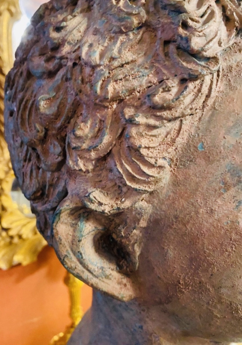 Grande tête d’homme en bronze d’après l’Antique, à patine de fouille-photo-5
