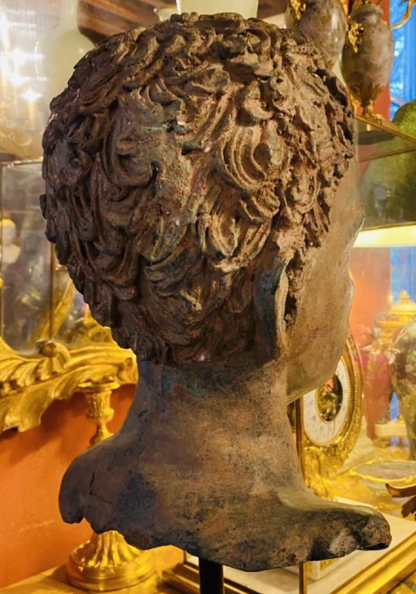 Grande tête d’homme en bronze d’après l’Antique, à patine de fouille-photo-6