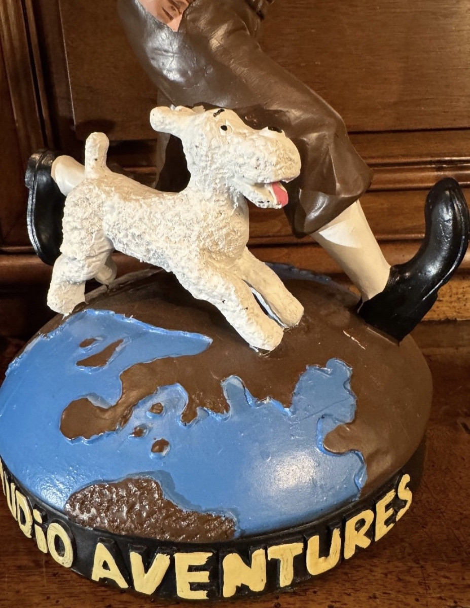 Tintin And Snowy Decorative Statuette - Advertising Sculpture, Resin And Wood, 1980s-photo-4