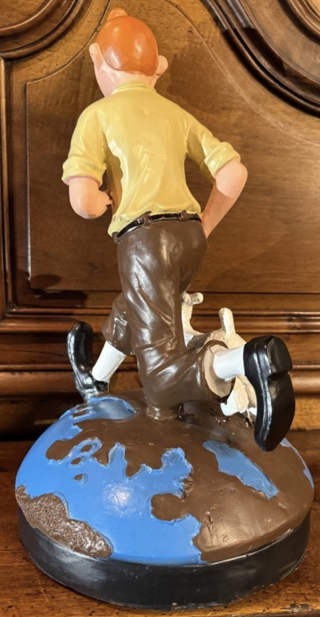 Tintin And Snowy Decorative Statuette - Advertising Sculpture, Resin And Wood, 1980s-photo-3