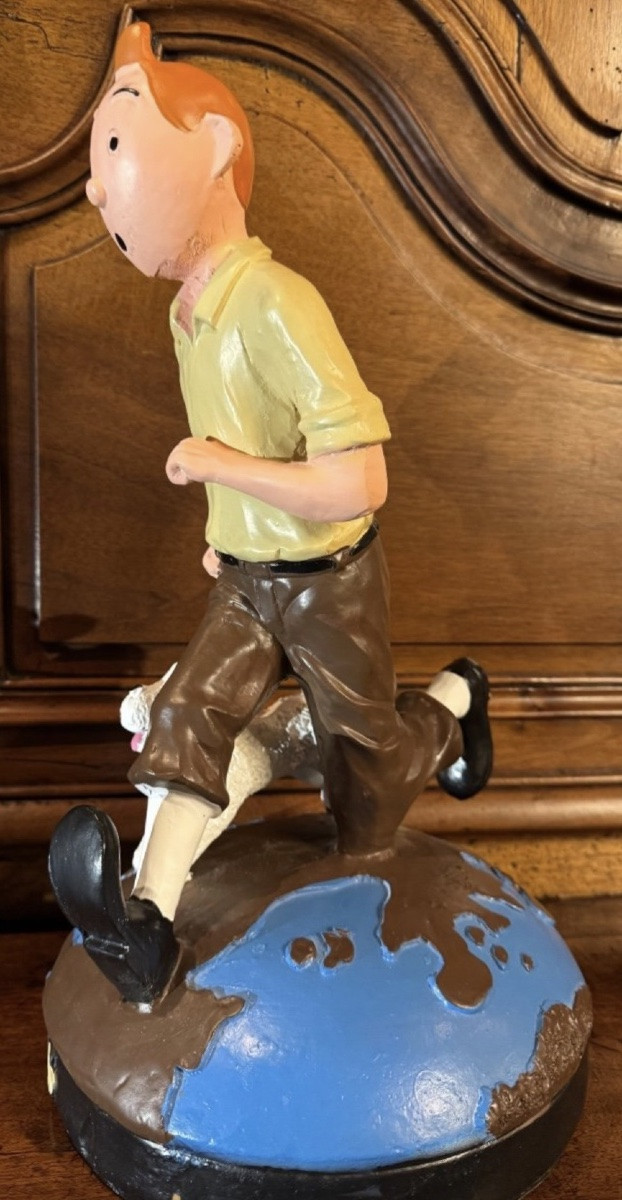 Tintin And Snowy Decorative Statuette - Advertising Sculpture, Resin And Wood, 1980s-photo-5