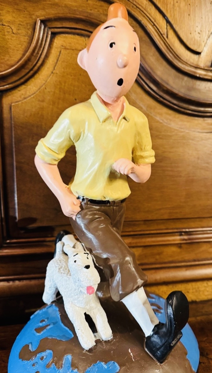 Tintin And Snowy Decorative Statuette - Advertising Sculpture, Resin And Wood, 1980s-photo-7