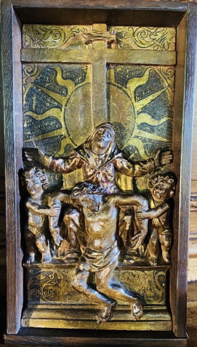 Carved And Polychrome Wooden Altarpiece - Central Europe, 18th Century-photo-2