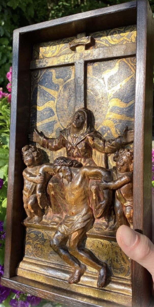 Carved And Polychrome Wooden Altarpiece - Central Europe, 18th Century-photo-4