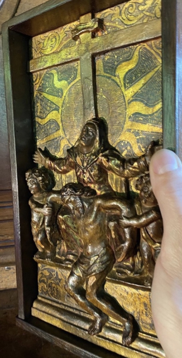 Carved And Polychrome Wooden Altarpiece - Central Europe, 18th Century-photo-3