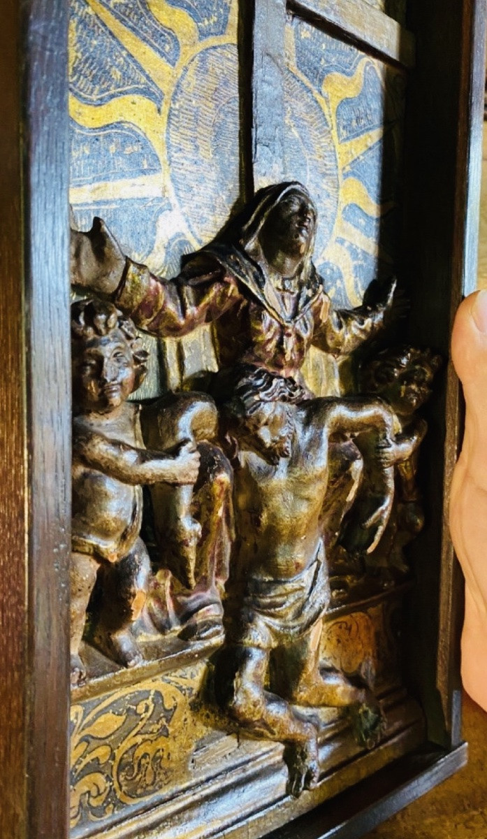 Carved And Polychrome Wooden Altarpiece - Central Europe, 18th Century-photo-4