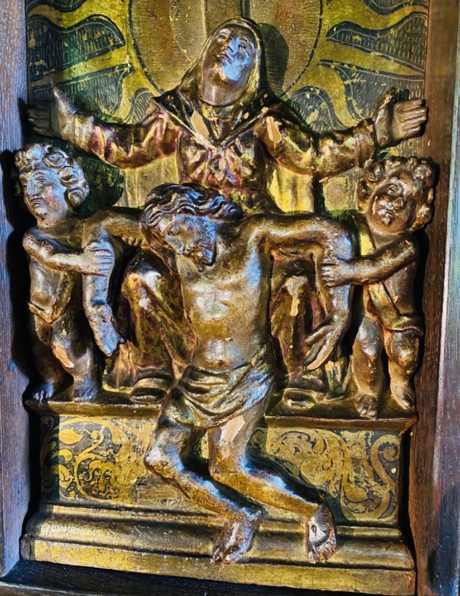 Carved And Polychrome Wooden Altarpiece - Central Europe, 18th Century-photo-6