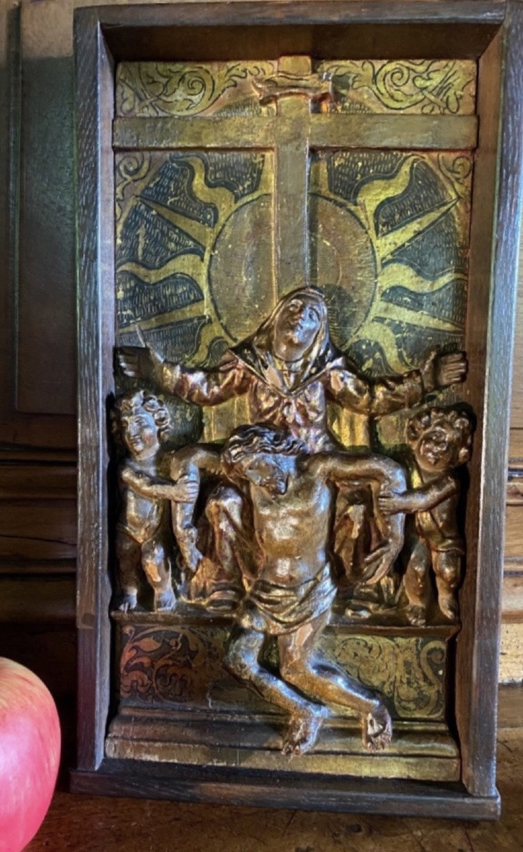 Carved And Polychrome Wooden Altarpiece - Central Europe, 18th Century-photo-7