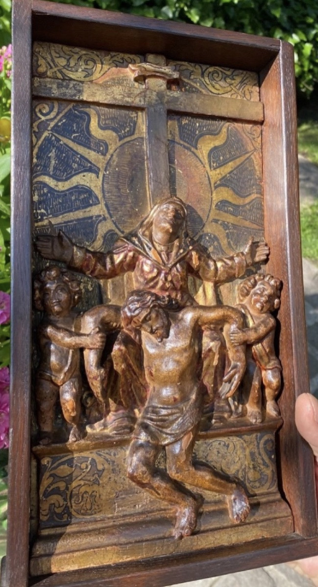 Carved And Polychrome Wooden Altarpiece - Central Europe, 18th Century-photo-8