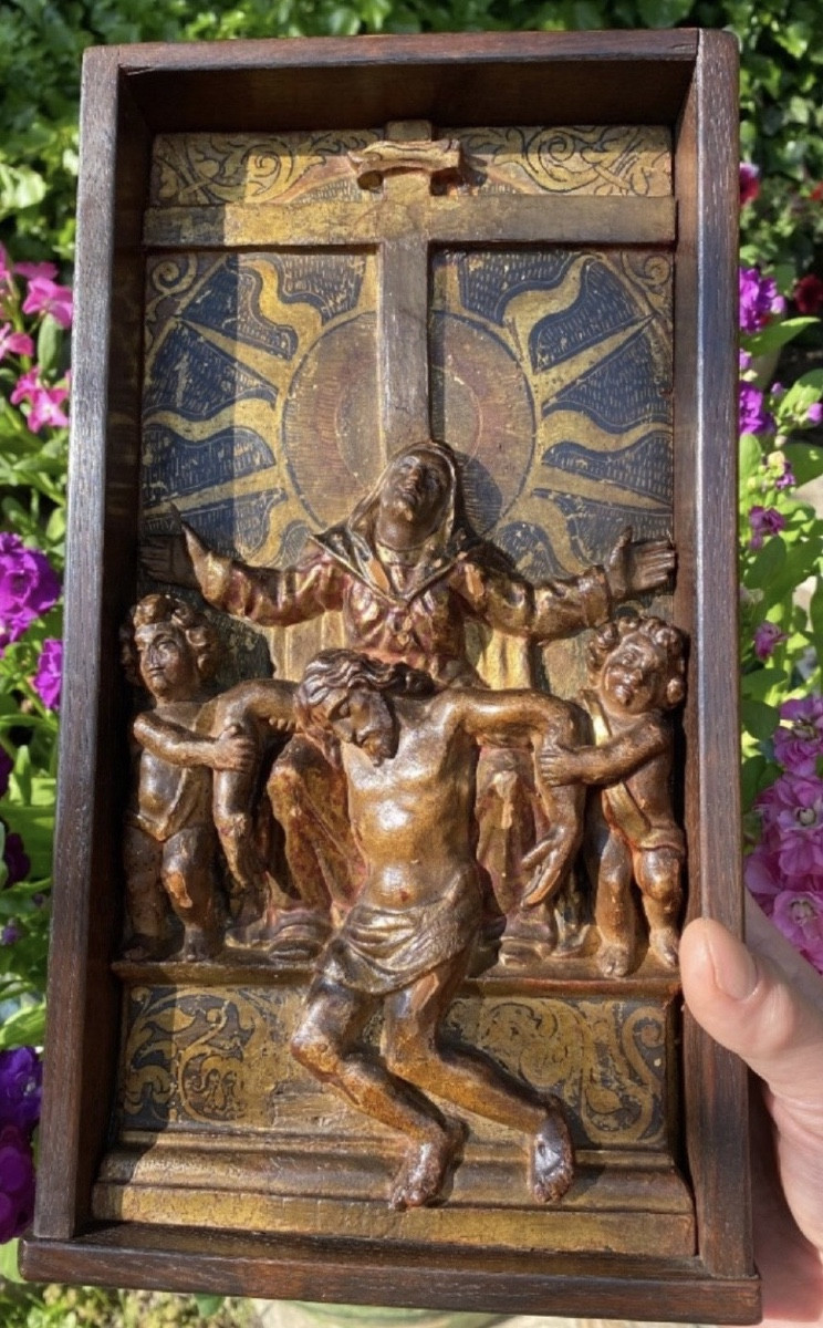 Carved And Polychrome Wooden Altarpiece - Central Europe, 18th Century