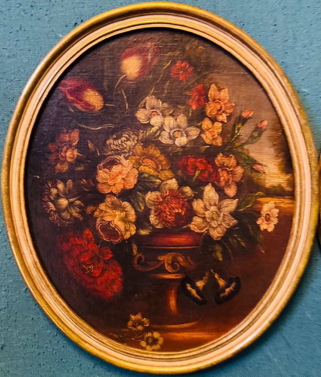 PAIRE DE NATURES MORTES AUX FLEURS – VASES MÉDICISFin du XIXe siècle-photo-2