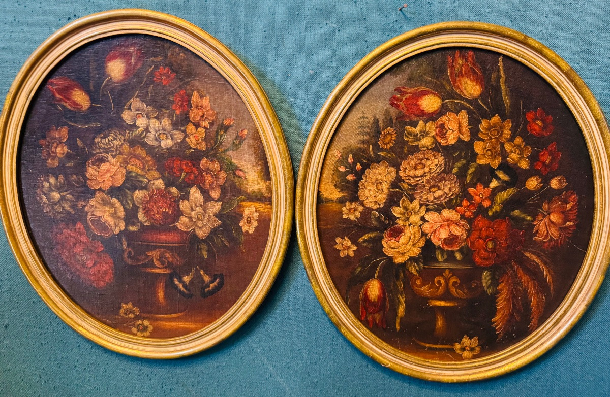 PAIRE DE NATURES MORTES AUX FLEURS – VASES MÉDICISFin du XIXe siècle-photo-4