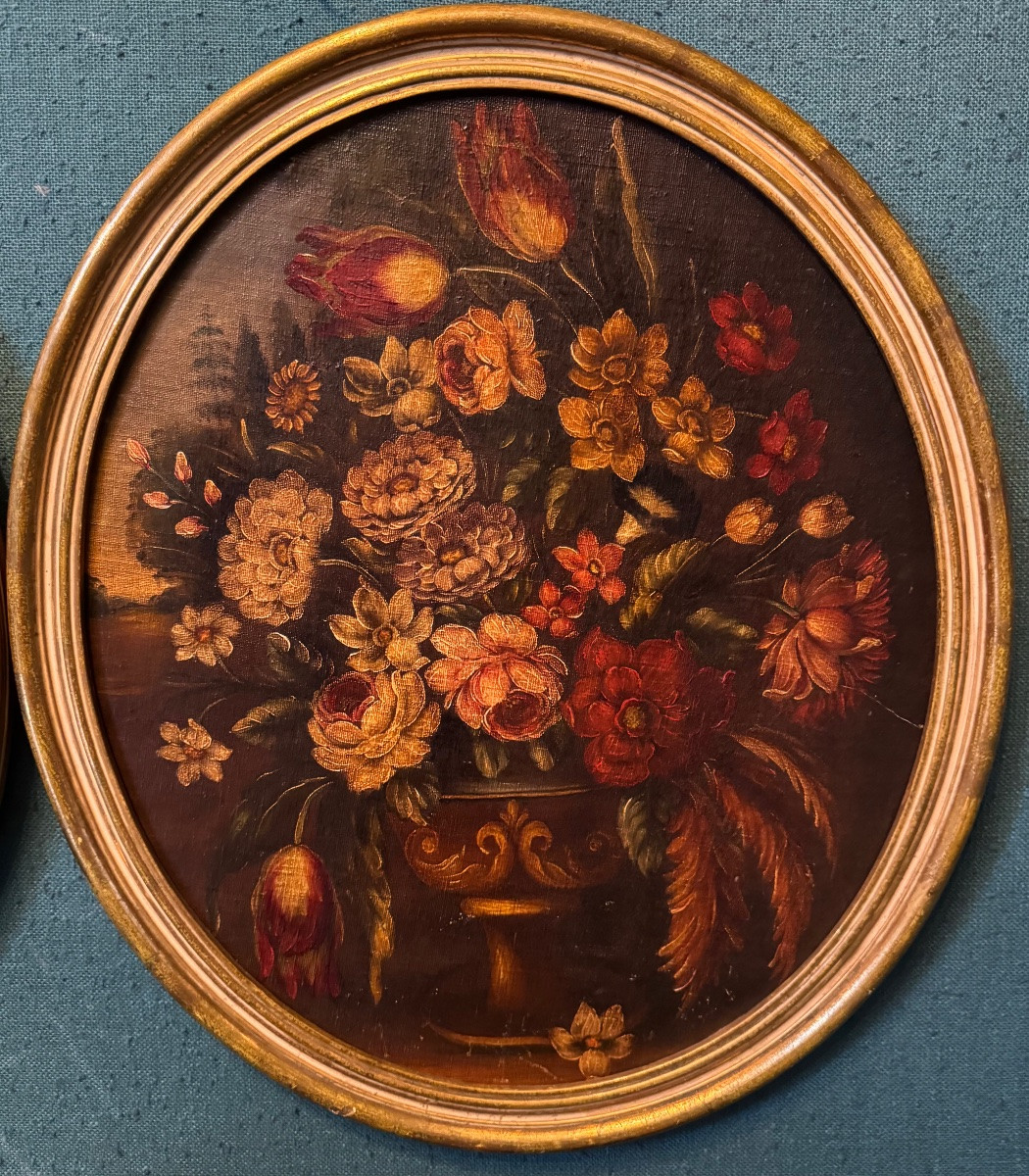 PAIRE DE NATURES MORTES AUX FLEURS – VASES MÉDICISFin du XIXe siècle-photo-2
