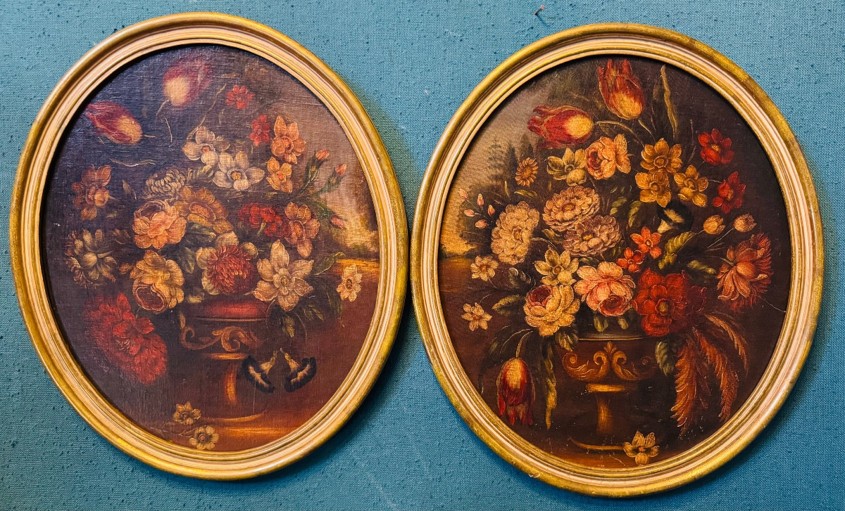 PAIRE DE NATURES MORTES AUX FLEURS – VASES MÉDICISFin du XIXe siècle