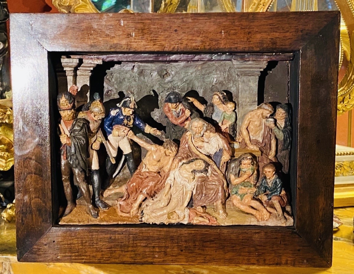 Napoleon Visiting The Plague Victims In Jaffa Polychrome Terra Cotta Diorama, 19th Century From