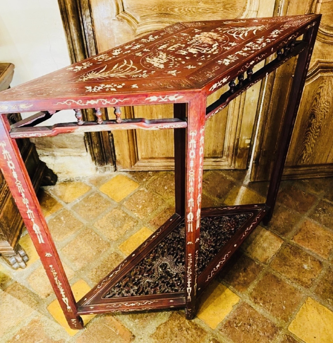 Vietnamese Diamond-shaped Corner Console - 1889 Paris World's Fair-photo-3