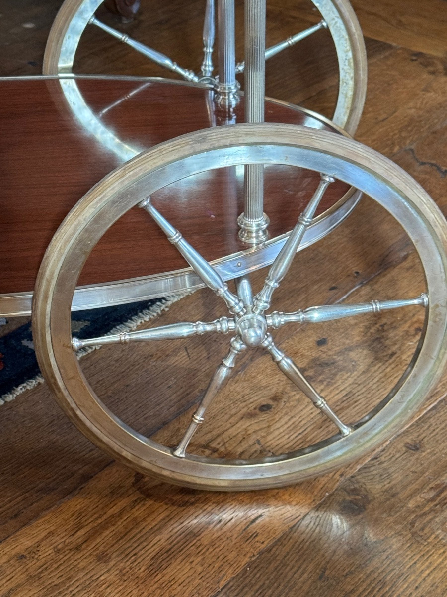 Silver-plated Metal And Marble Sideboard On Wheels, 1960s Regency-style Serving Table-photo-3