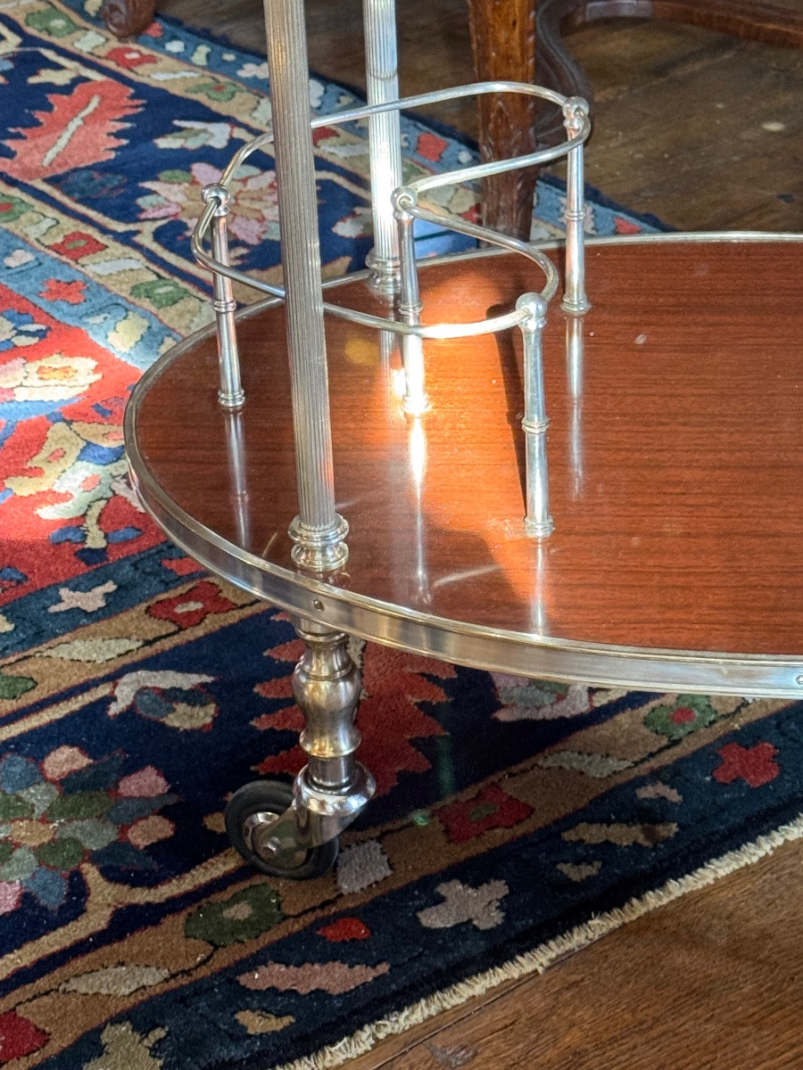 Silver-plated Metal And Marble Sideboard On Wheels, 1960s Regency-style Serving Table-photo-4