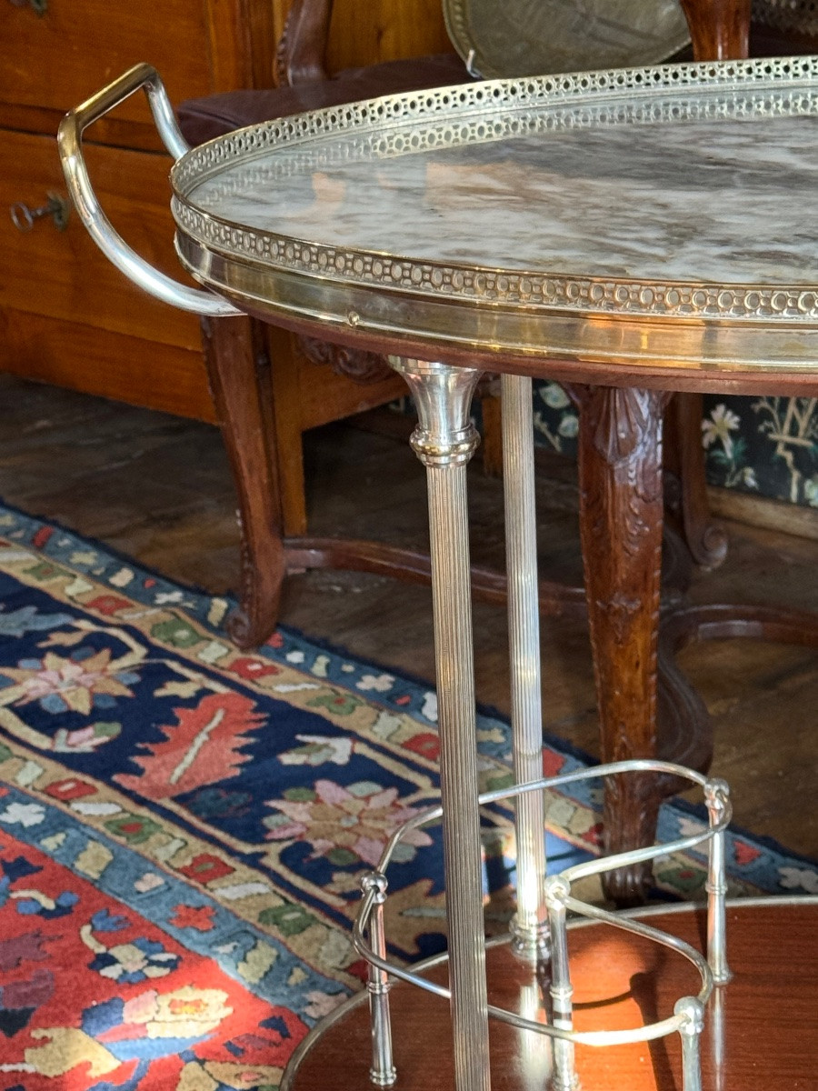 Silver-plated Metal And Marble Sideboard On Wheels, 1960s Regency-style Serving Table-photo-1