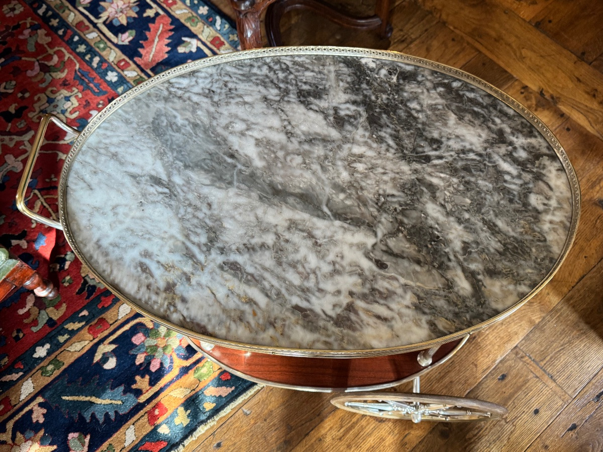 Silver-plated Metal And Marble Sideboard On Wheels, 1960s Regency-style Serving Table-photo-5