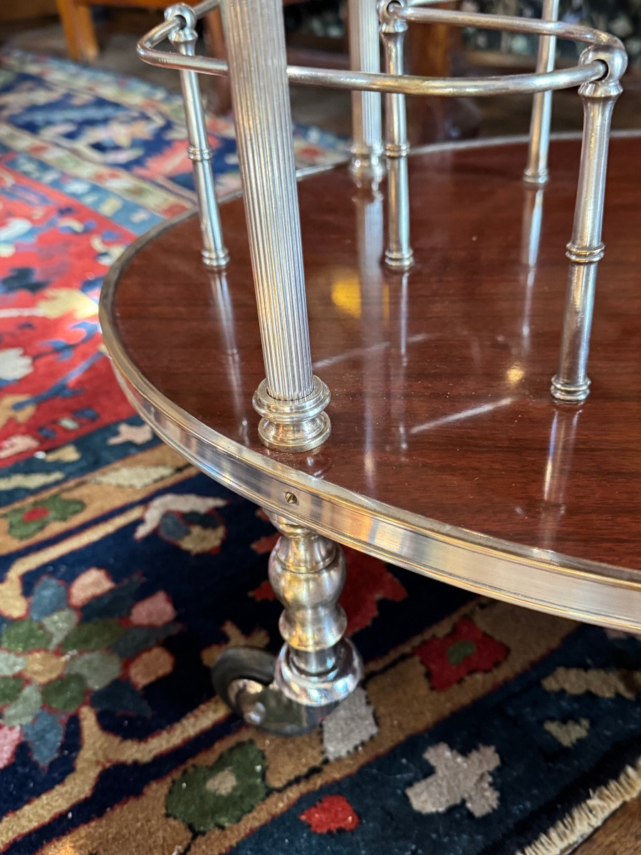 Silver-plated Metal And Marble Sideboard On Wheels, 1960s Regency-style Serving Table-photo-8