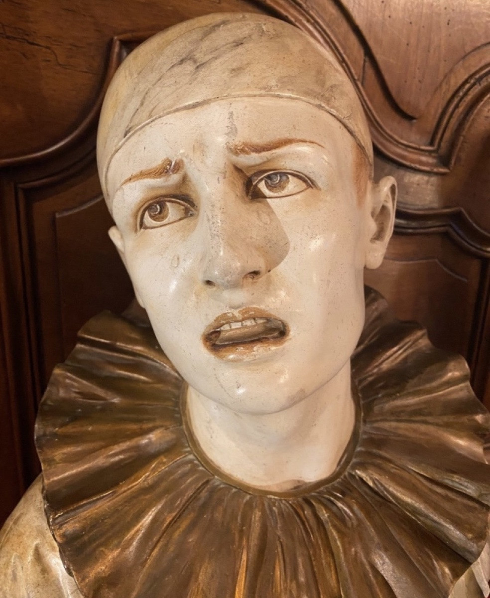 Les Larmes, Large Polychrome Plaster Bust Of Pierrot-photo-7
