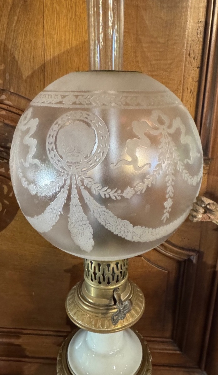 Large Pair Of Napoleon III Celadon Green Oil Lamps-photo-1