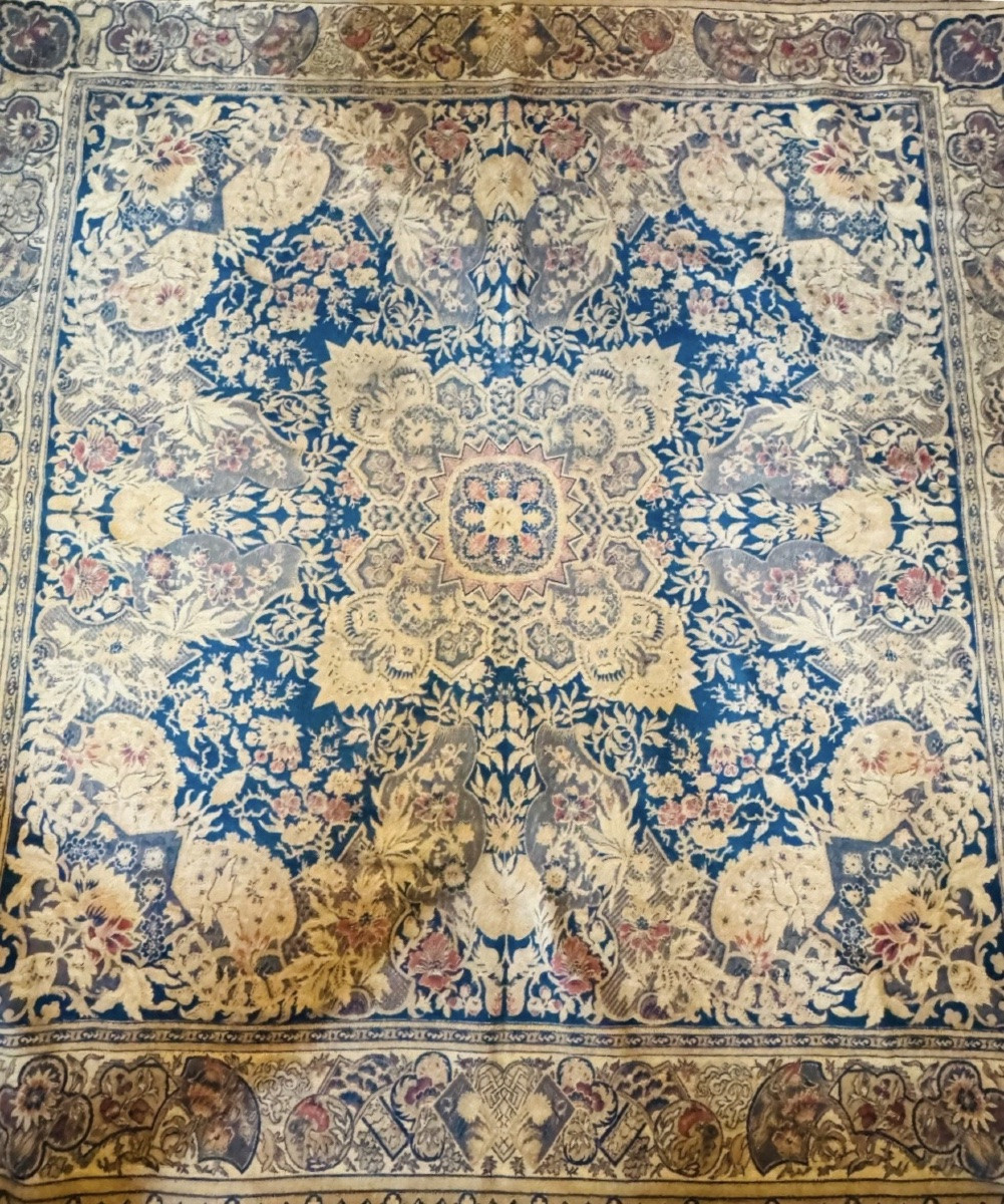 Grand tapis de table persan Kerman, début du XXe siècle-photo-7