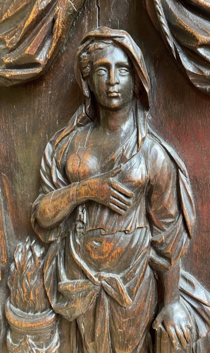 Allégorie de la Charité - Sculpture en chêne en haut relief, ronde-bosse partielle - Travail fr-photo-2