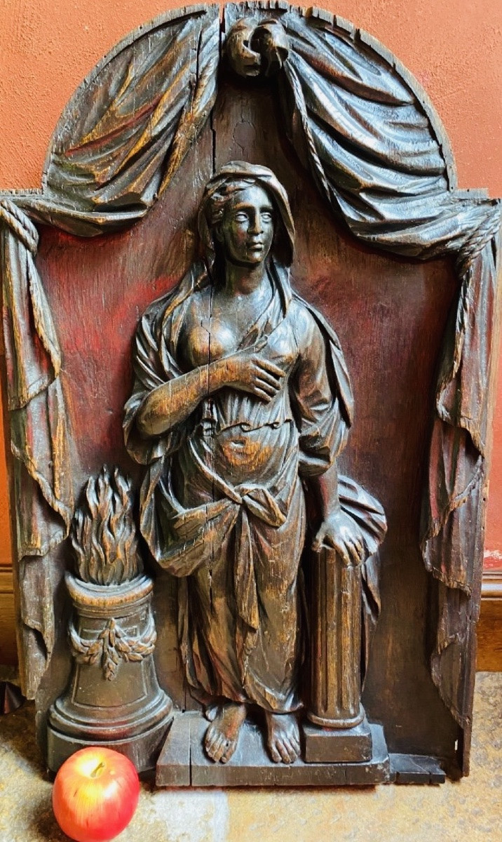 Allégorie de la Charité - Sculpture en chêne en haut relief, ronde-bosse partielle - Travail fr-photo-2