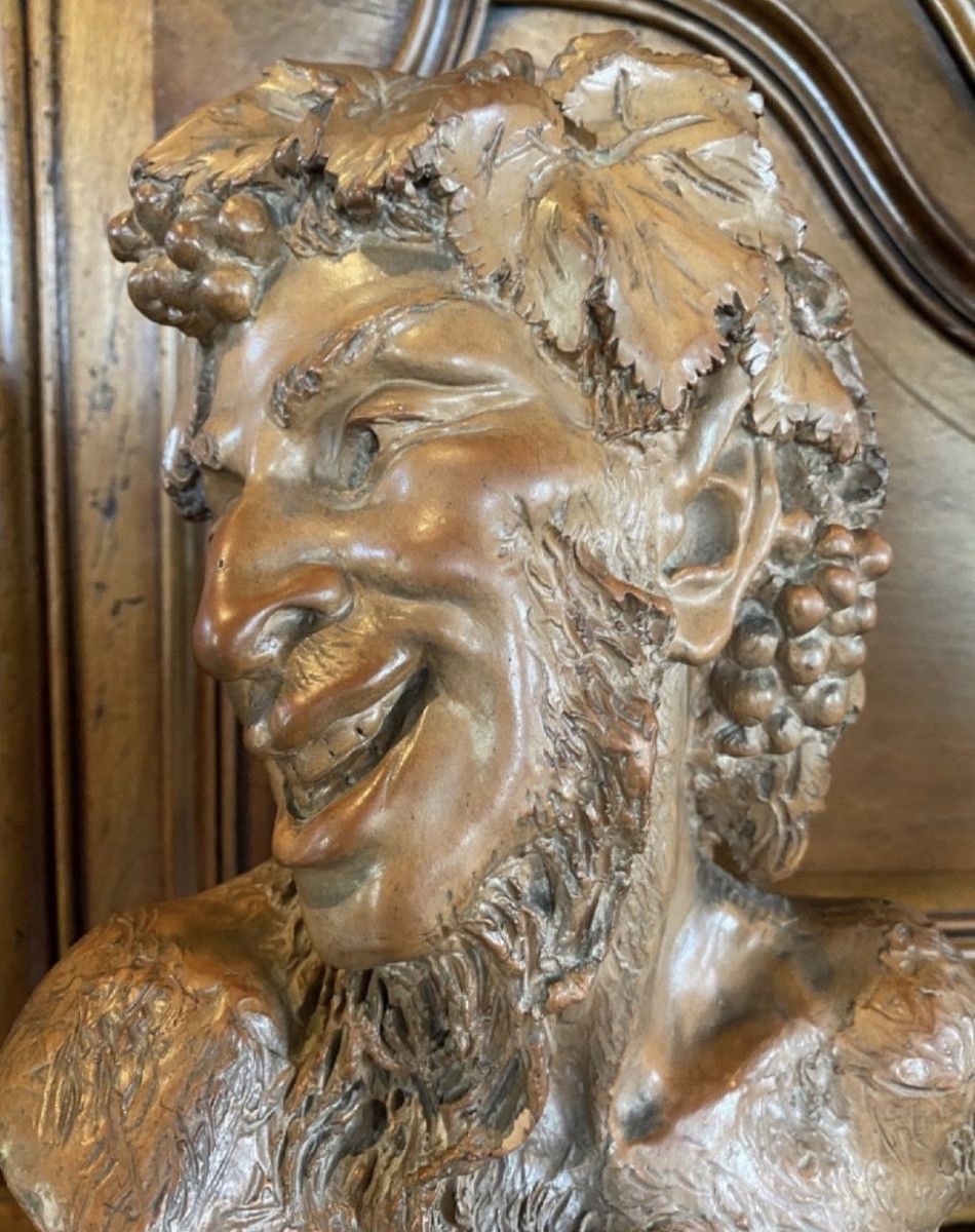 BUSTE DE FAUNE SIGNÉ VALLMITJANA, TERRE CUITE DU XIX EME SIÈCLE-photo-3