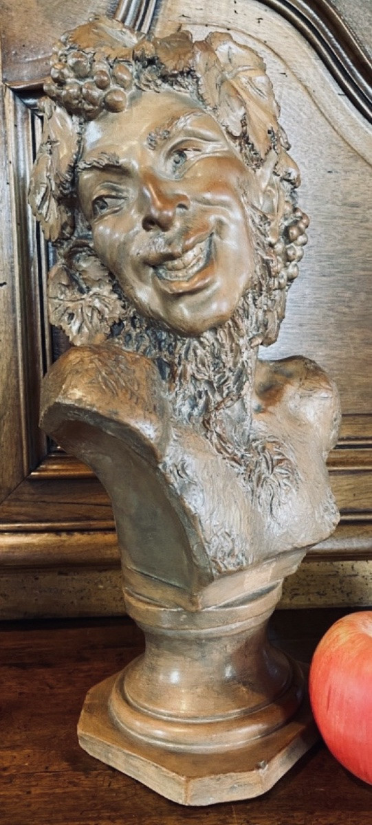 BUSTE DE FAUNE SIGNÉ VALLMITJANA, TERRE CUITE DU XIX EME SIÈCLE-photo-4