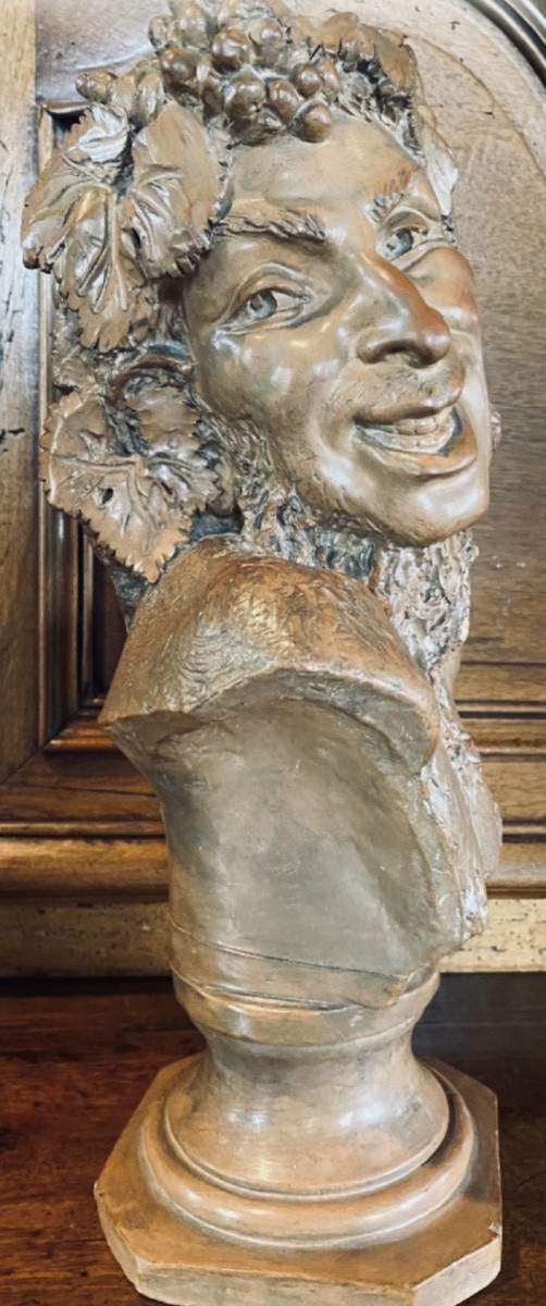 BUSTE DE FAUNE SIGNÉ VALLMITJANA, TERRE CUITE DU XIX EME SIÈCLE-photo-2