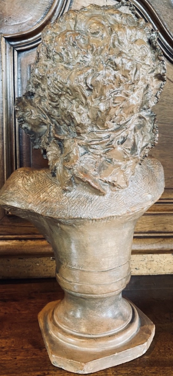 BUSTE DE FAUNE SIGNÉ VALLMITJANA, TERRE CUITE DU XIX EME SIÈCLE-photo-3