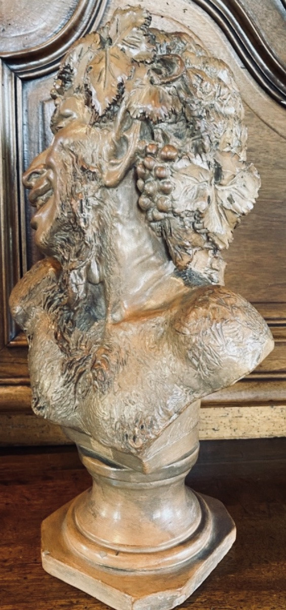 BUSTE DE FAUNE SIGNÉ VALLMITJANA, TERRE CUITE DU XIX EME SIÈCLE-photo-6