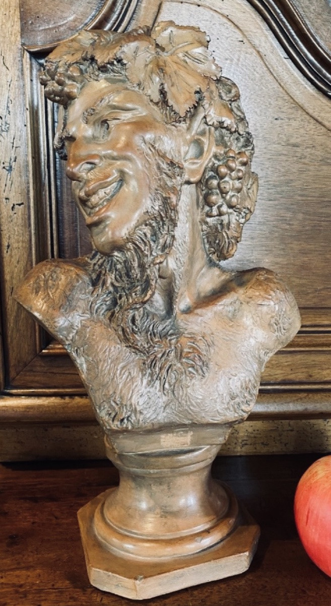 BUSTE DE FAUNE SIGNÉ VALLMITJANA, TERRE CUITE DU XIX EME SIÈCLE-photo-8
