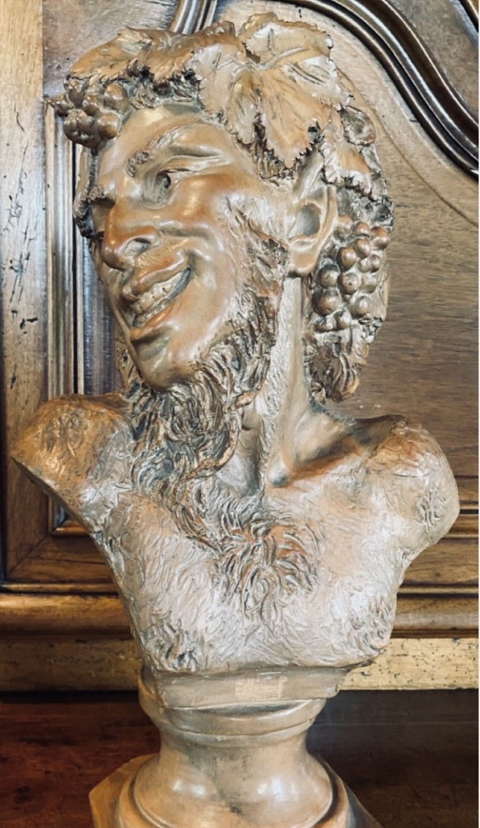 BUSTE DE FAUNE SIGNÉ VALLMITJANA, TERRE CUITE DU XIX EME SIÈCLE