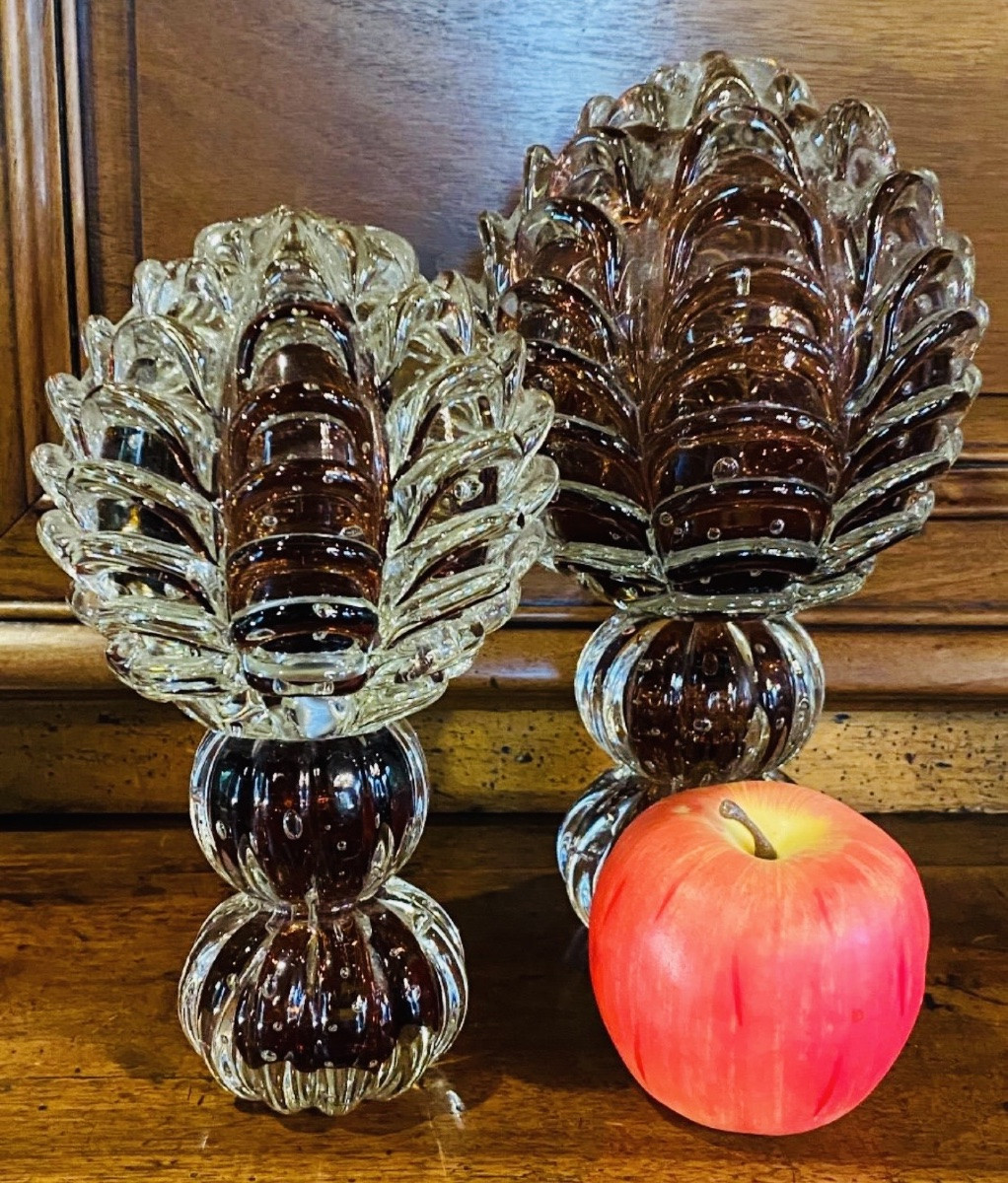 Pair Of Pine Cones In Murano Glass, Circa 1970-1980-photo-2