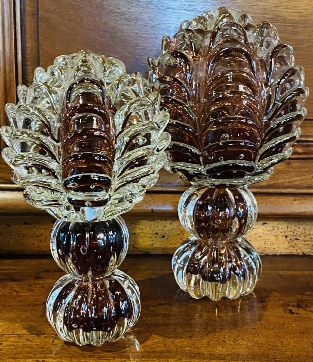Pair Of Pine Cones In Murano Glass, Circa 1970-1980