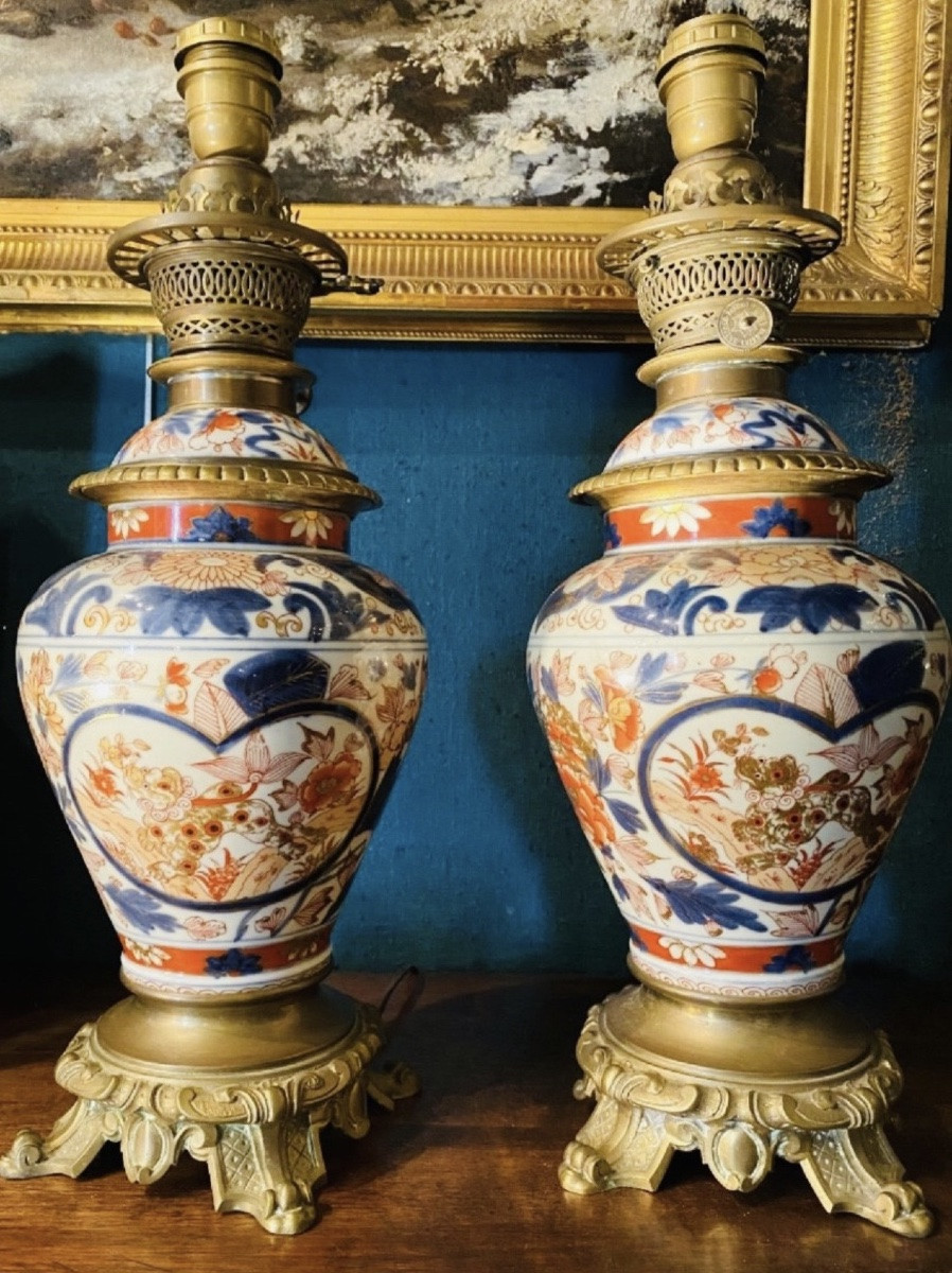Pair Of Covered Imari Vases Mounted As Napoleon III Lamps-photo-2