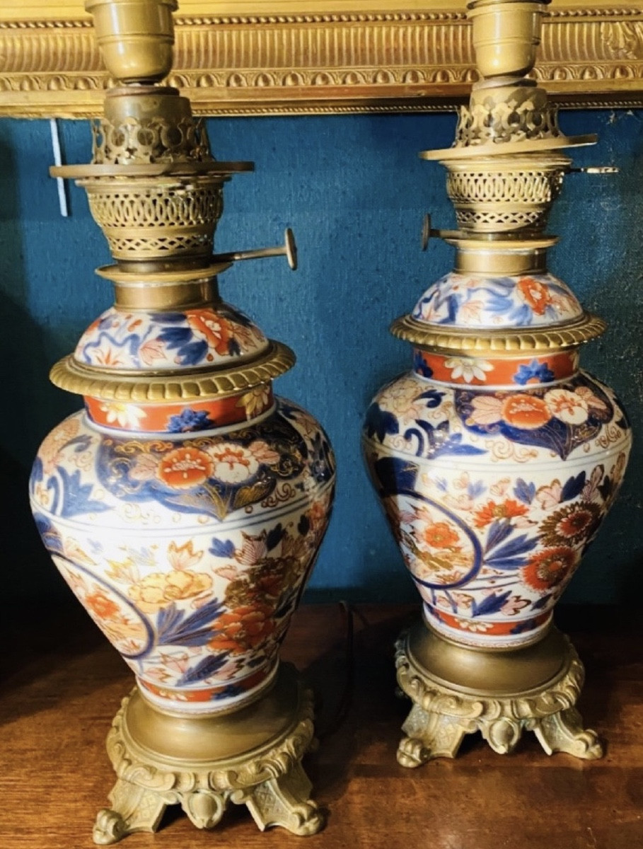 Pair Of Covered Imari Vases Mounted As Napoleon III Lamps
